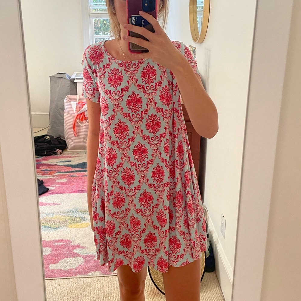 Peach Love Blue and Red Printed Mini Dress